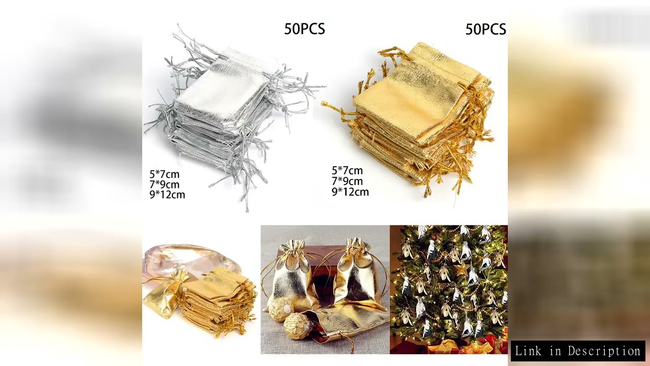 50pcs Gold Silver Metallic Organza Drawstring Pouches Candy Gift Bag For Wedding Christmas Candy Gif