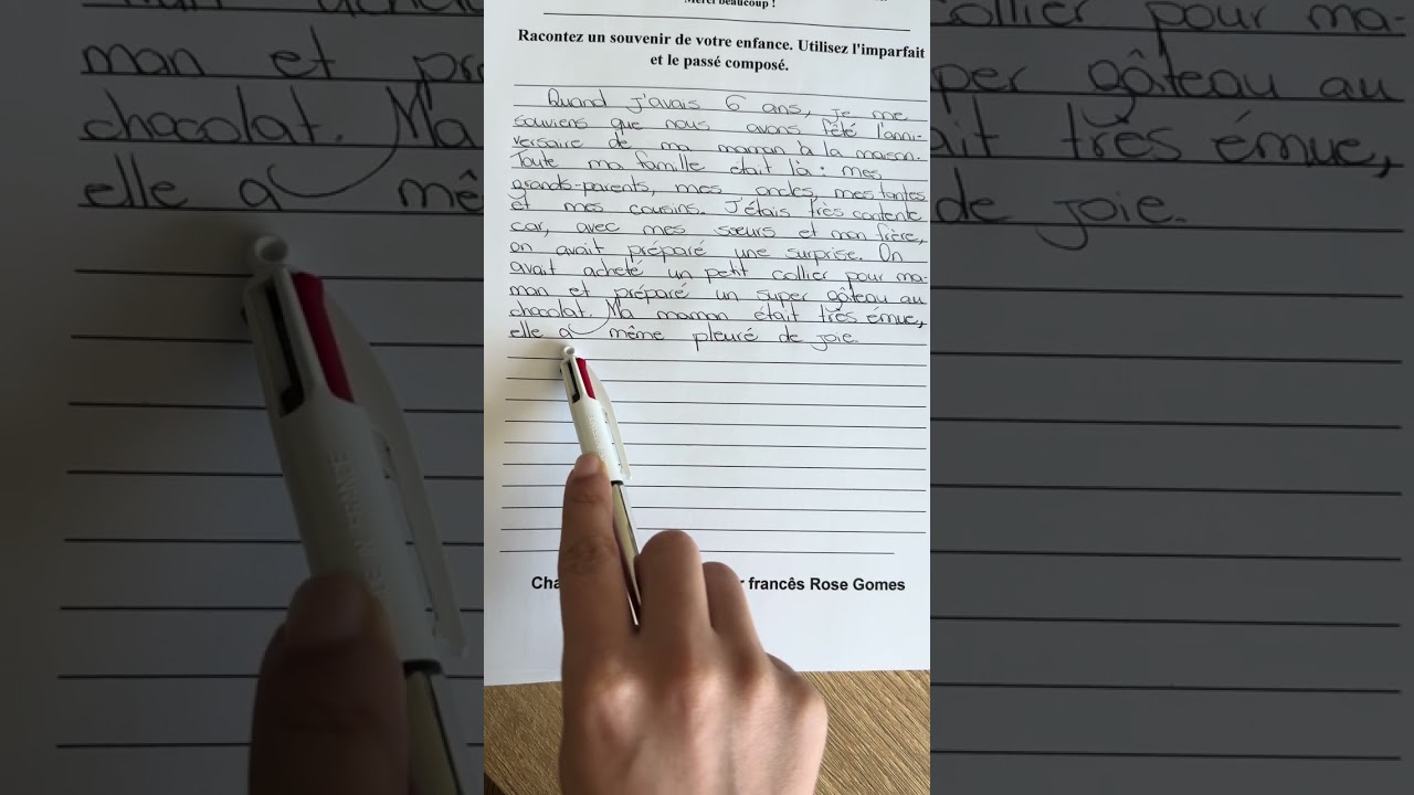 Production écrite en français : Raconter un souvenir d'enfance