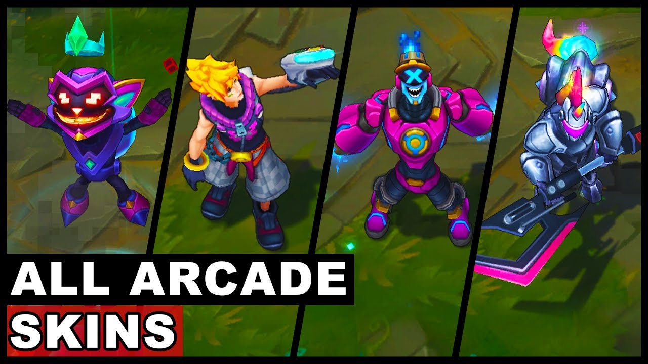 All Arcade Skins New and Old Brand Ziggs Malzahar Riven Veigar Ezreal of Legends - YouTube