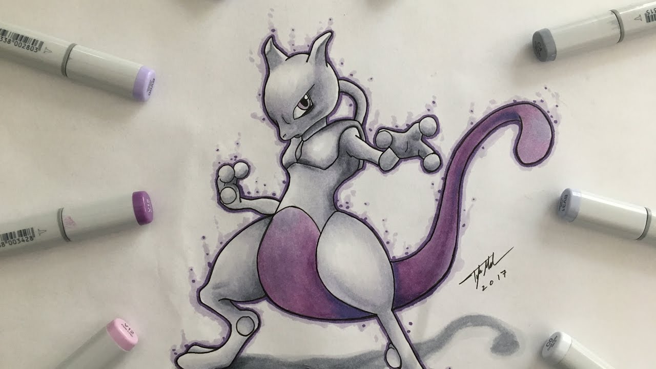 Here's my Mewtwo marker drawing that I did real quick last night! :  r/Pokemonart