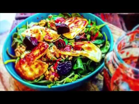 Honey glazed Halloumi Salad with Roasted Beetroot, Walnut & a Raspberry & Balsamic Dressing.