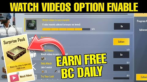 Watch video option enable in pubg mobile lite Earn daily 10 Bc coins