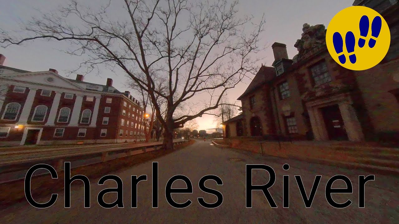 Sunrise along the Charles River, Cambridge MA - Walking tour of Boston HD