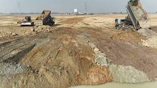 EP27!Wonderful Hyundai 25-ton Dump Truck DumpingSoil Filling Side Land & Komatsu SHANTU DH17
