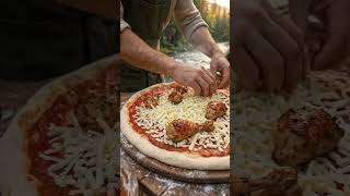 🍕🔥 GIANT 22-INCH CHICKEN PIZZA COOKED IN THE WILD! #shorts #pizza