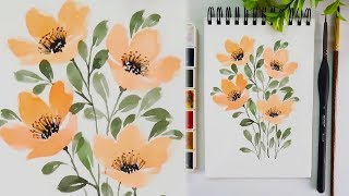 easy watercolor flowers painting simple leaves