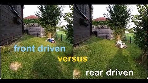 Which one will climb up the hill? :-) Ardumower front-driven (left) versus rear-driven (right)