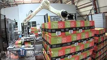 Robotic solution for box forming, filling and palletizing Wine