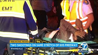 Motorcyclist wounded, car struck after two shootings hours apart on 605 Freeway in Irwindale