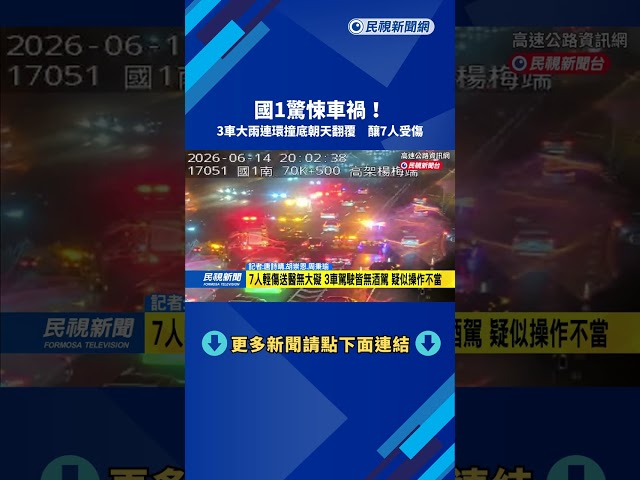 國1驚悚車禍！　 3車大雨連環撞底朝天翻覆　釀7人受傷－民視新聞