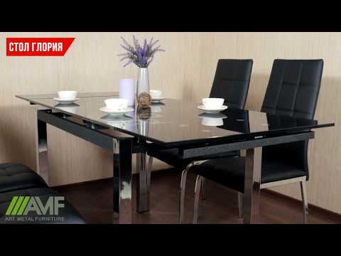 Эффектный обеденный стол из черного стекла Глория. Мебель для кухни от amf.com.ua