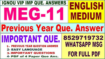 MEG 11 Previous Year Question Paper in English | meg 11 important questions with answer