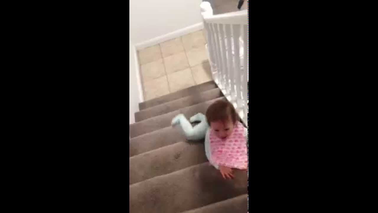 Baby Slides Down Stairs On Her Stomach Youtube