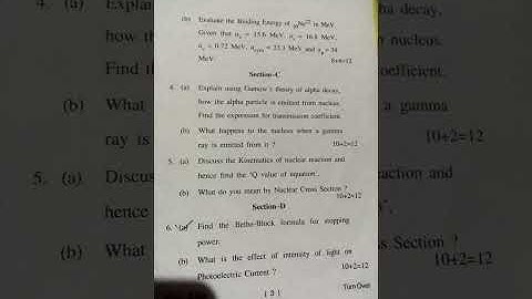 hpu bsc 3rd year question paper nuclear and particle physics 2021