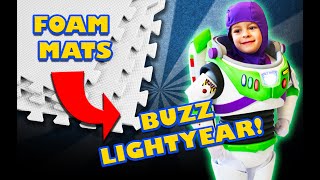 Making a homemade Buzz Lightyear costume out of foam workout mats.