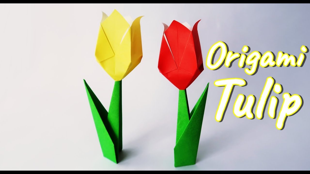 折り紙 チューリップ立体と葉っぱ 折り方 Origami Paper Flower Tulip Easy Tutorial Youtube