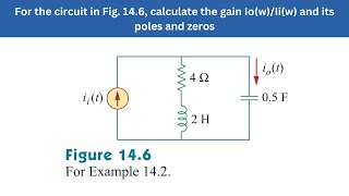 Example 14.2 | Fig. 14.6, calculate the gain Io(w)/Ii(w) & its poles & zeros time | FEC 4th Edition