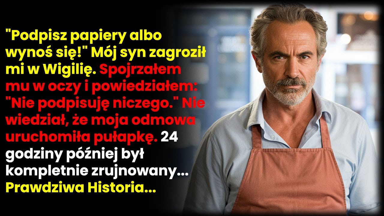 W Wigilię mój syn wyrzucił mnie na ulicę, bo odmówiłem podpisania dokumentów, które oddałyby mu moją piekarnię. Stałem na chodniku z walizką, słysząc trzask drzwi i krzyk synowej: „Wynoś się,...