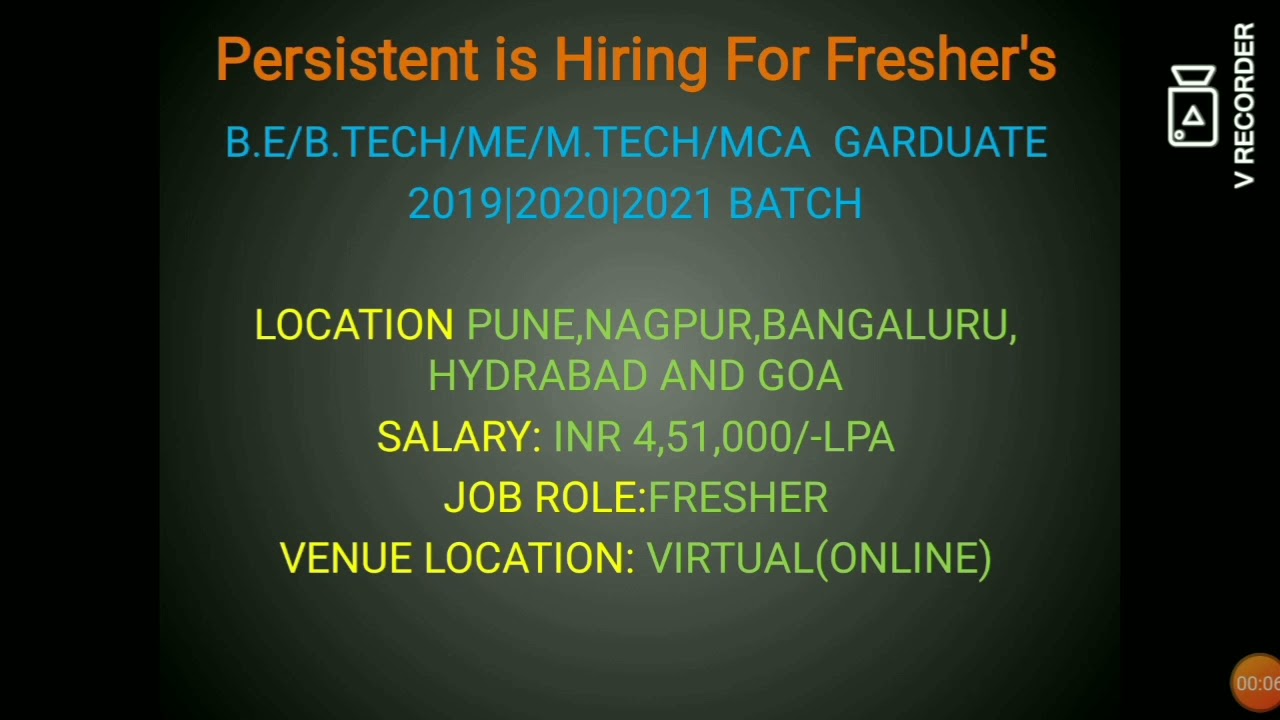 Persistent Hiring For Freshers |2019 To 2021 Batch