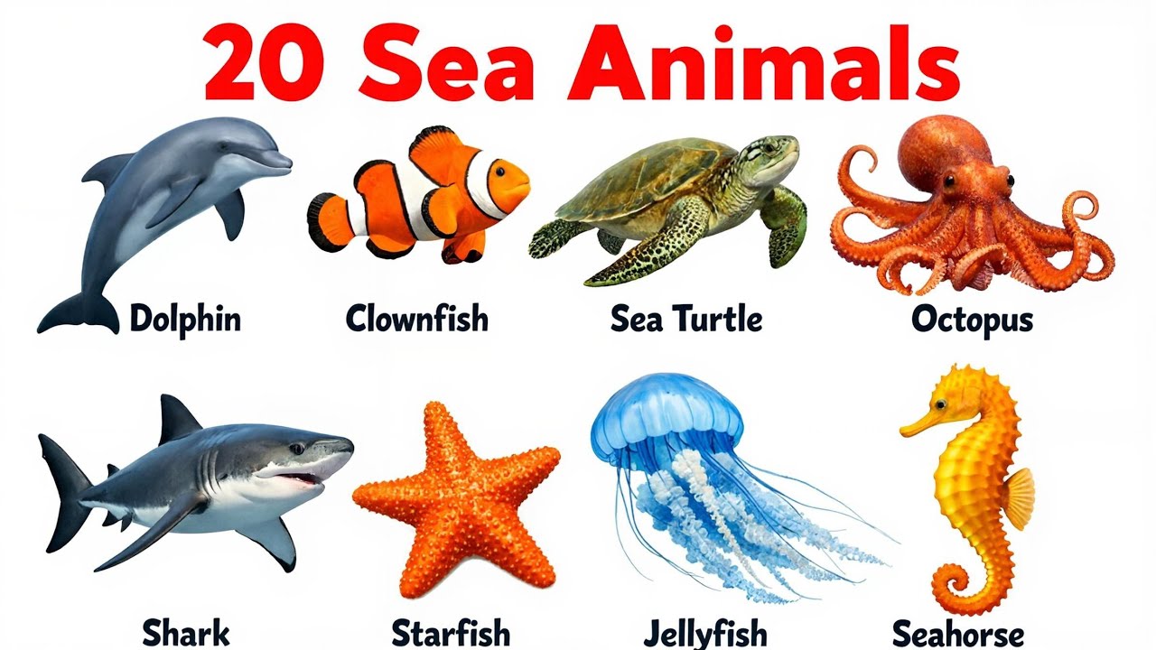 20 Sea Animals Name for Kids | Learn Sea Animals in English with Pictures 