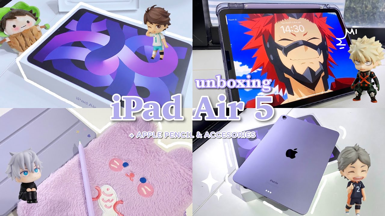 ipad air 5 purple unboxing (2023) + apple pencil & accessories 