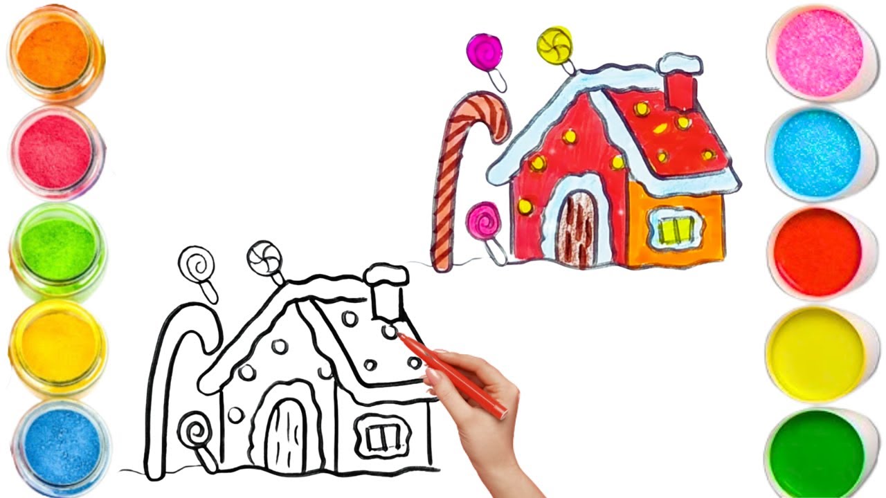 How To Draw cute Christmas House Drawing, Painting & Coloring For Kids and Toddlers_🌈🎨 🐋