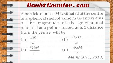 A particle of mass M is situated at the center of a spherical shell of same mass and radius a. The