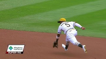 PHI@PIT: Harrison ranges, makes an off-balance throw