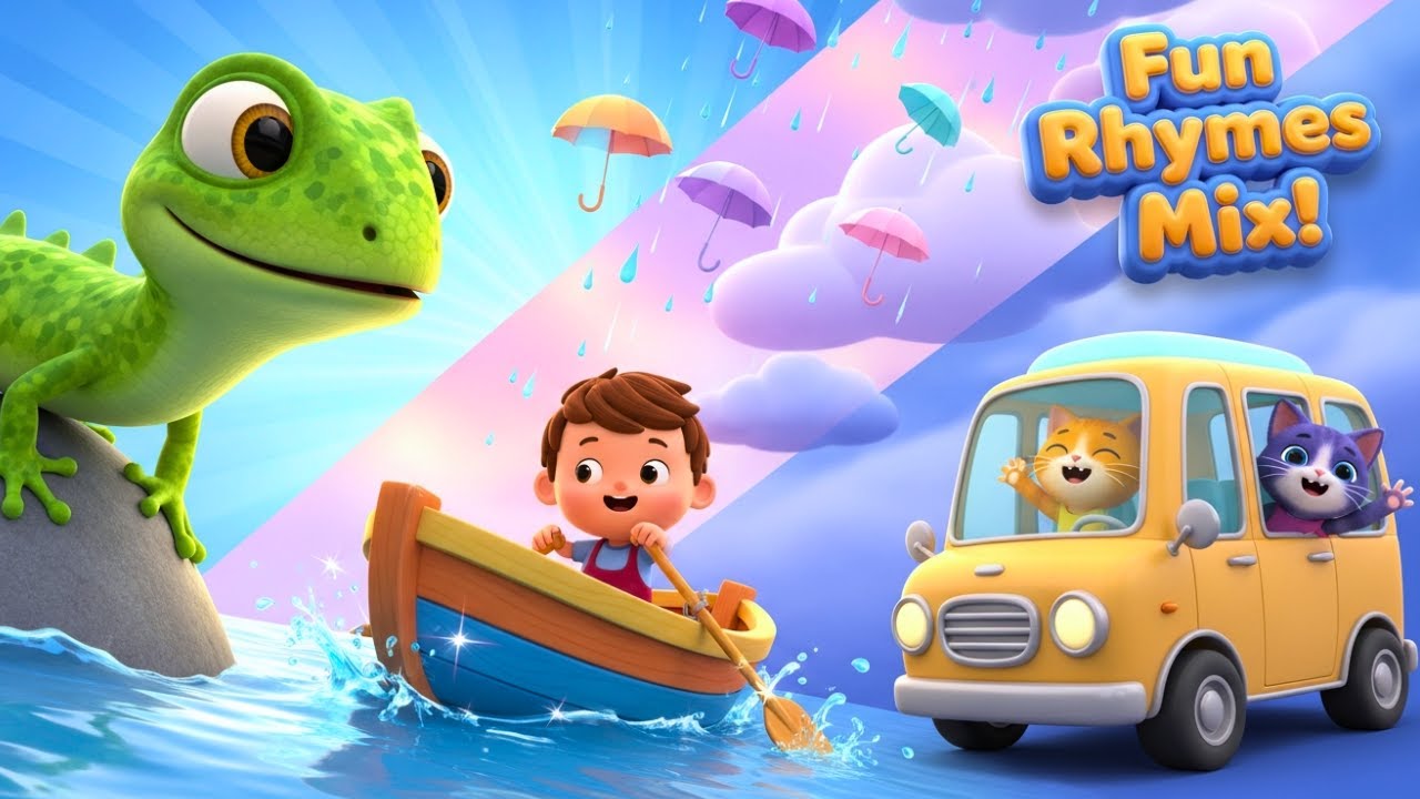 Lizard Rowing A Boat Rango the Lizard Adventure + Row Row Boat | Kittens Bus & Rain Song ...
