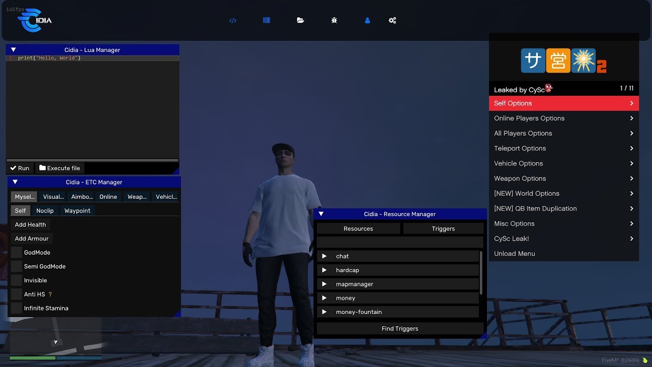 Cidia FiveM Cheat, Lua Executor Money hack, Aimbot hack, Visuals hack, Weapons hack, Vehicles hack..