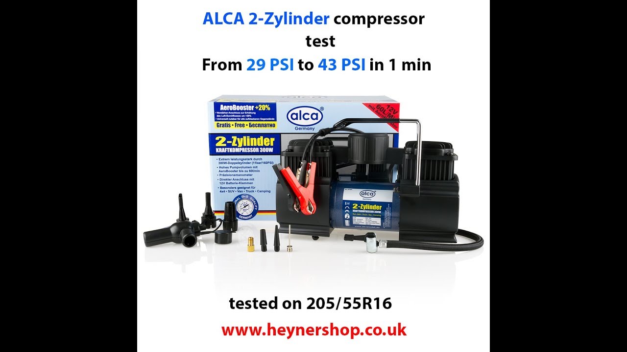 12V alca GERMANY 2-Cylinder air compressor test / review 