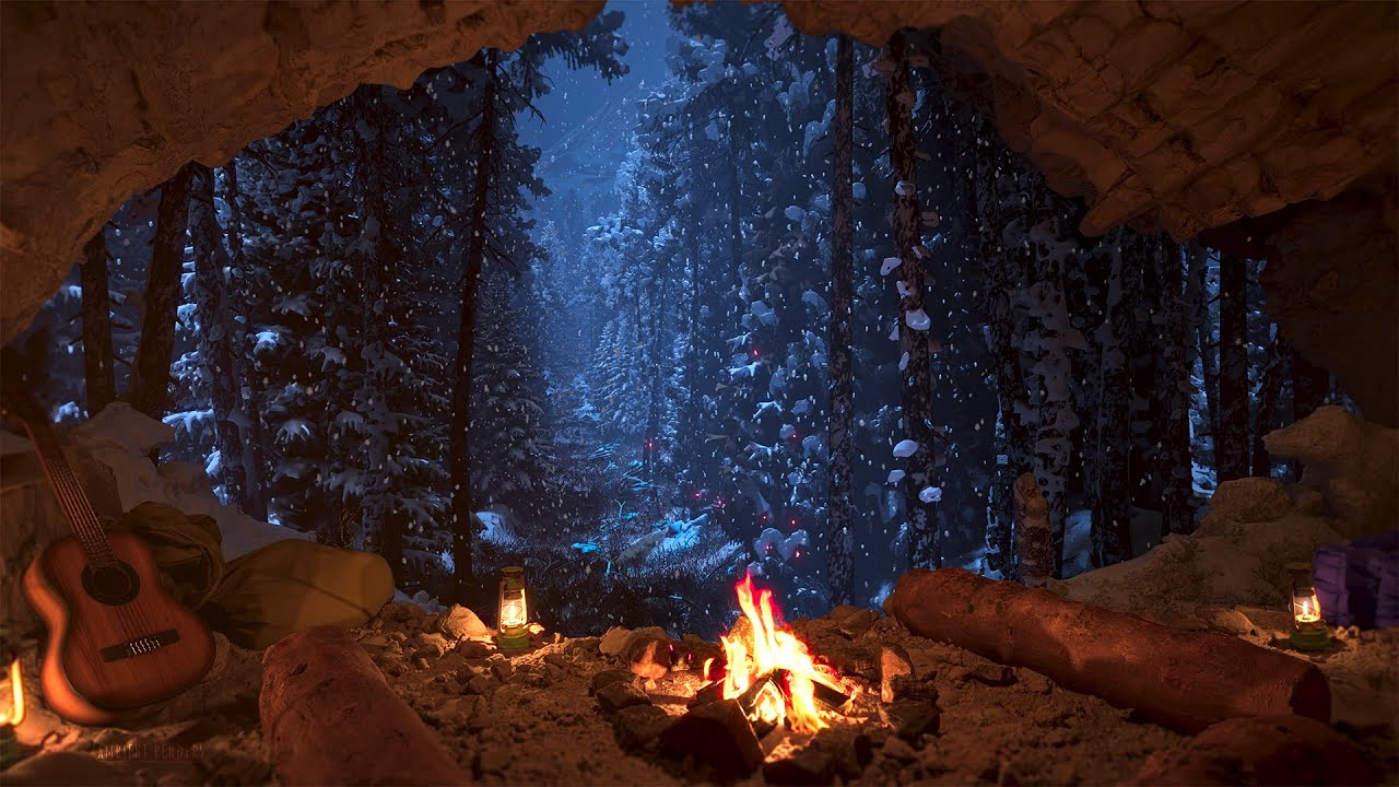 Cozy Hut Ambience - Gentle Night Rain \u0026 Fireplace