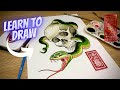 How to draw a skull and snake tattoo design traditional japanese tattoo