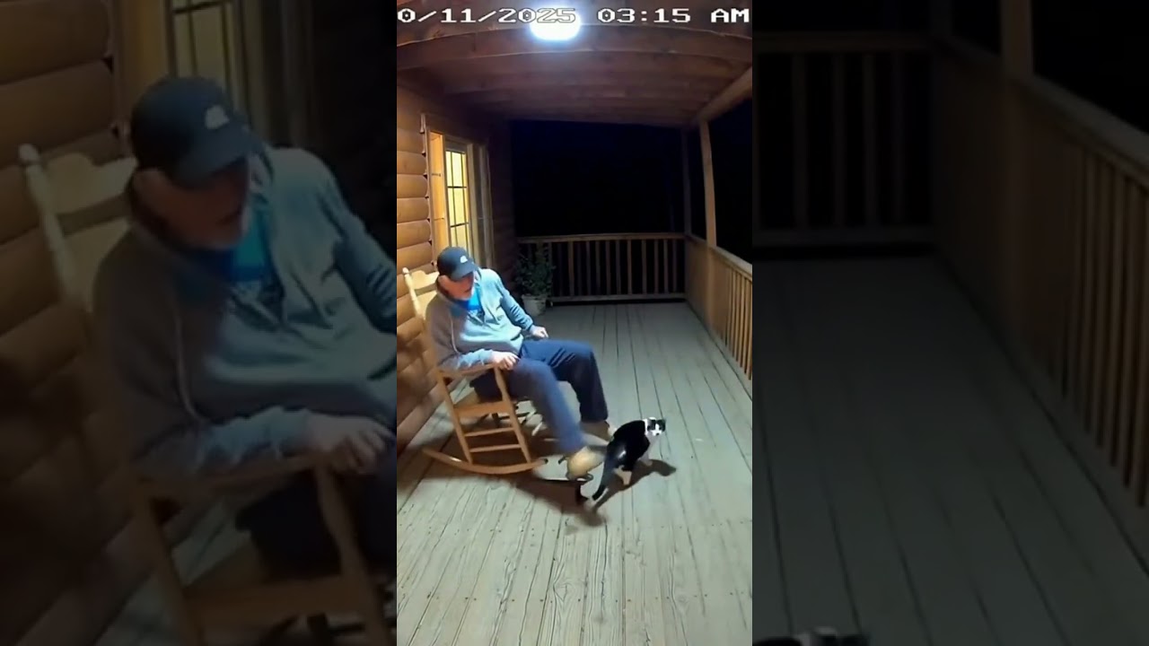 Bear Sneaks Up on Man Rocking on Porch! (Caught on Security Camera)