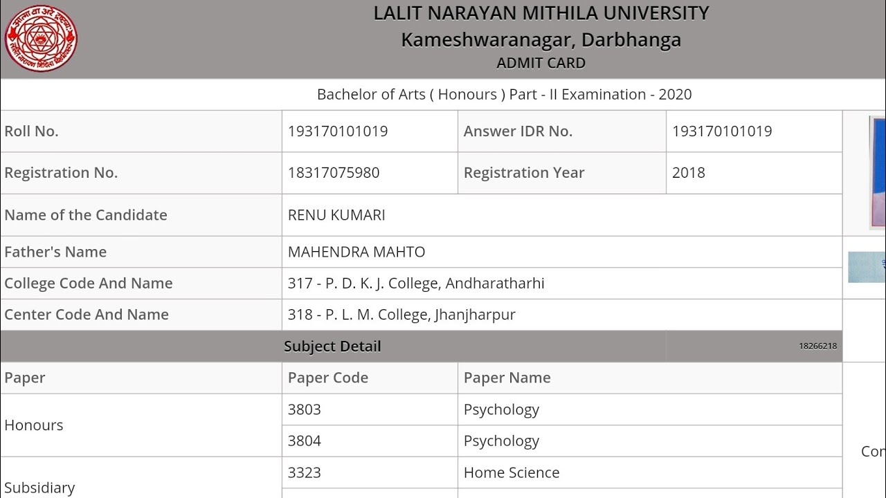 LNMU Degree Part 2 admit Card 2020/How to Download LNMU BA,BSc,BCom Part 2 admit card 2020