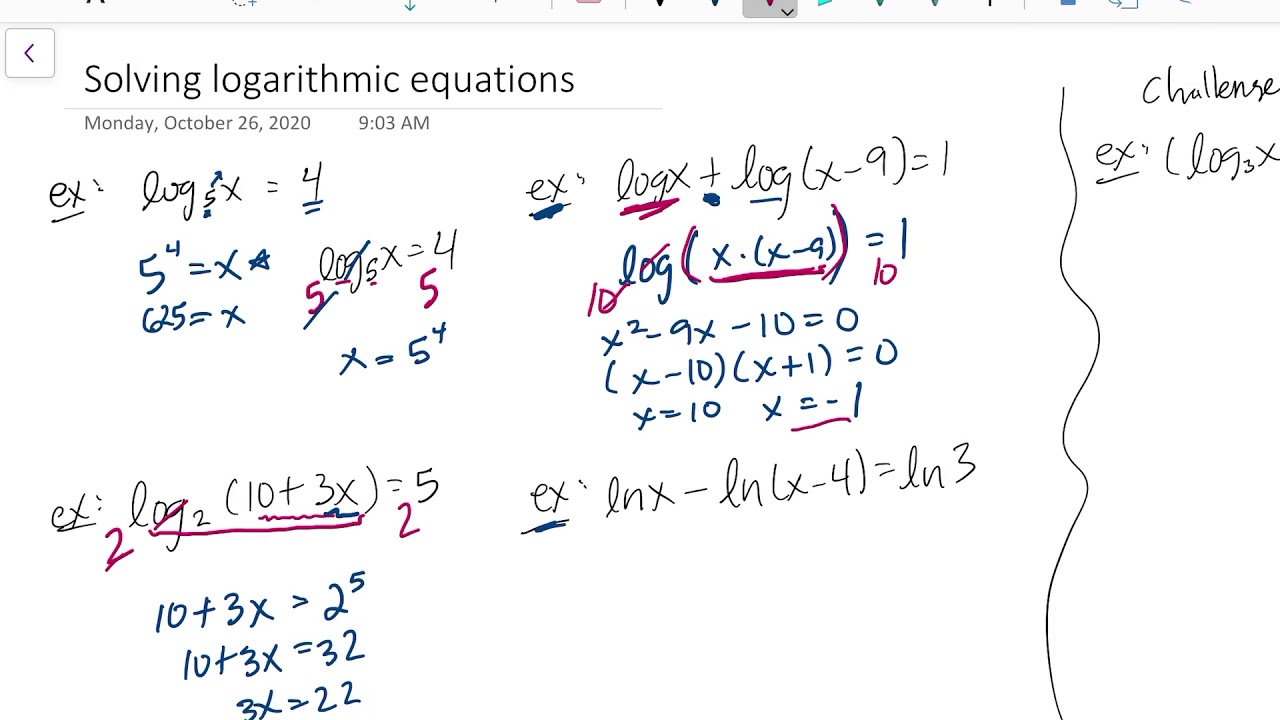 Solving logarithmic equations - YouTube