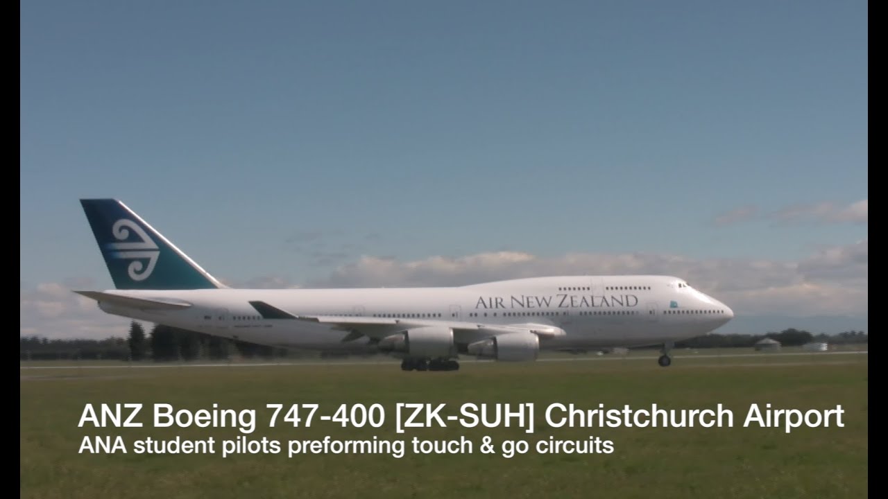 Amazing 747 Jumbo Jet flying low level  at Christchurch Airport