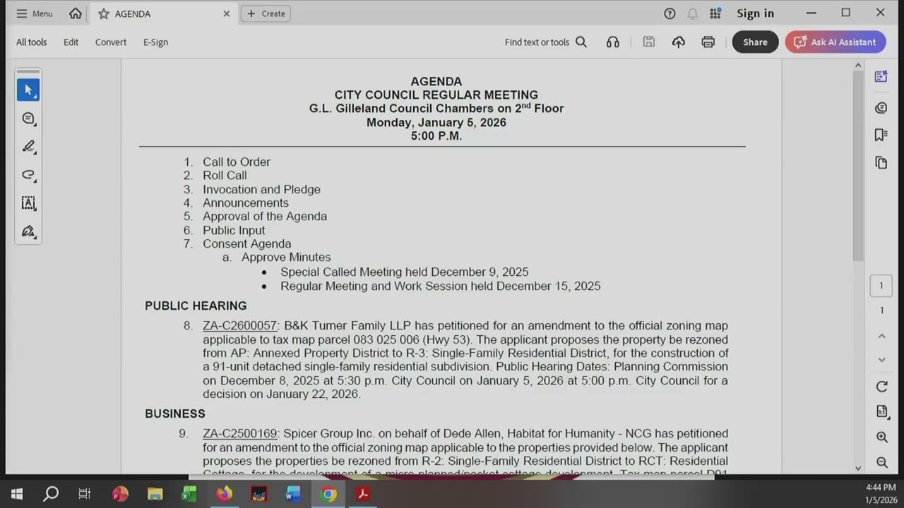 City Council Regular Meeting, Monday, January 5, 2026