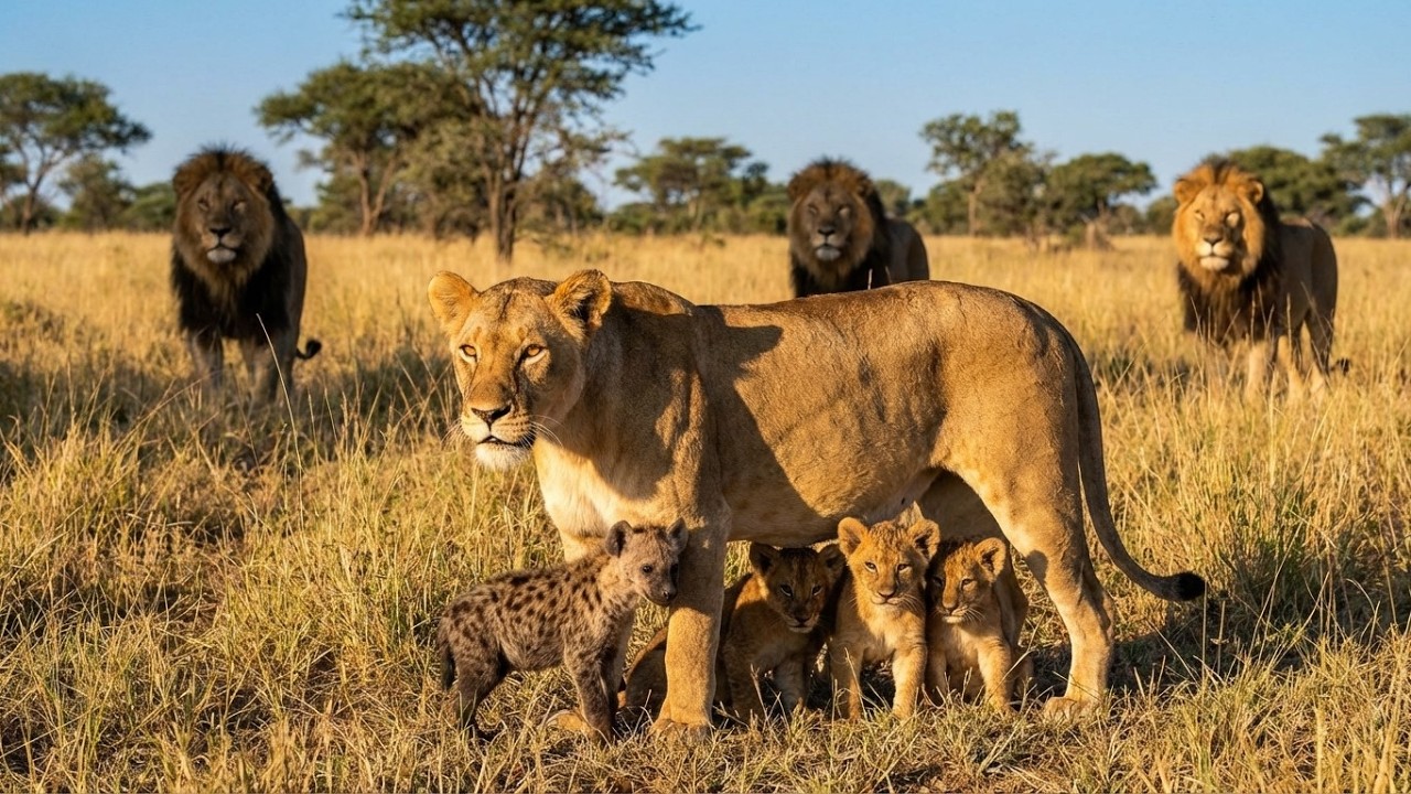 Львица взяла к себе двух детенышей гиены после смерти их матери, и это событие потрясло всех!