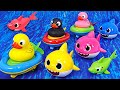 Duck boat and Shark family swim in the aquarium together! | PinkyPopTOY