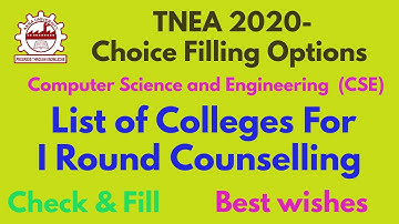 TNEA 2020 | List of Colleges for First Round Counselling in CSE Department | Full Details In Tamil