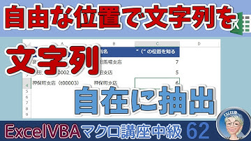 【マクロ中級】62回 自由な位置で文字列を抽出する、Left,Right,Mid,InStr,InStrRev、前編マクロ講座62回（中級編）