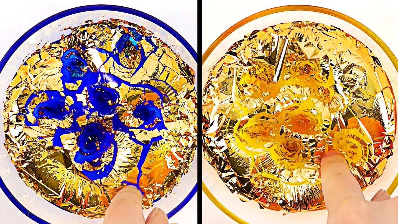 Gold Foil Slime | Clear Slime on Gold Foil | Mixing gold foil with slime