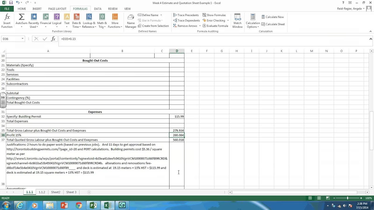 microsoft excel estimate template