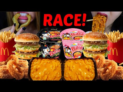 ASMR MCDONALDS RACE MAC CHEESE BIG MAC BULDAK CARBONARA NOODLES ONION RINGS 먹방 