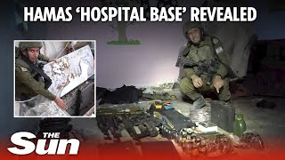 Hamas hospital base revealed as IDF video shows lair filled with guns, grenades and rockets image