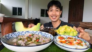 Soft-boiled eggs, pork tom som, pickled field crabs, and sweet fragrant musk melon. screenshot 3
