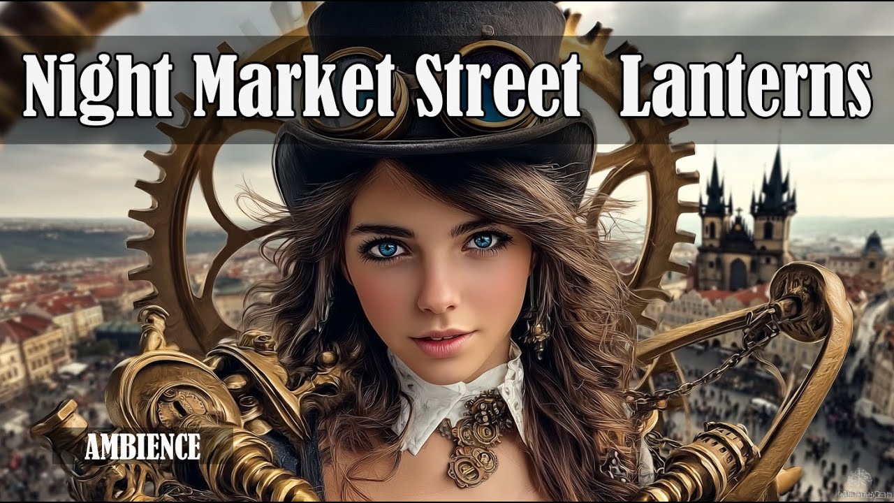 Steampunk Night Market Street  Lanterns, Brass & Soft Crowd Hush  Ambience  Ep 45