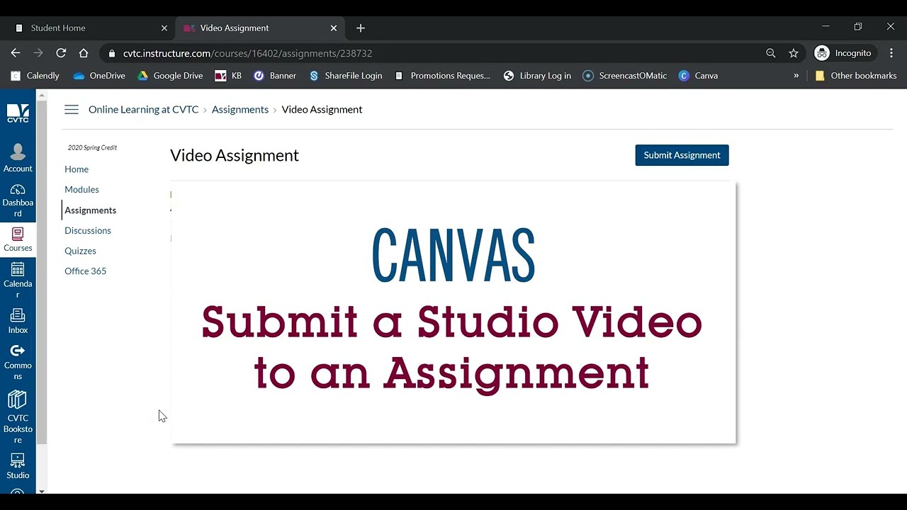 how to submit a video assignment on canvas