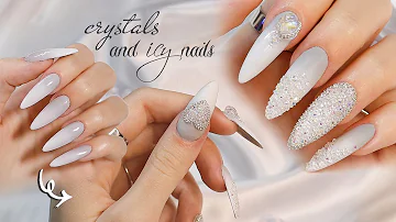 Crystals and Icy Nails❆/ Grey & White Gradient Winter Nails/ Aprés Gel X method/ self nail ASMR